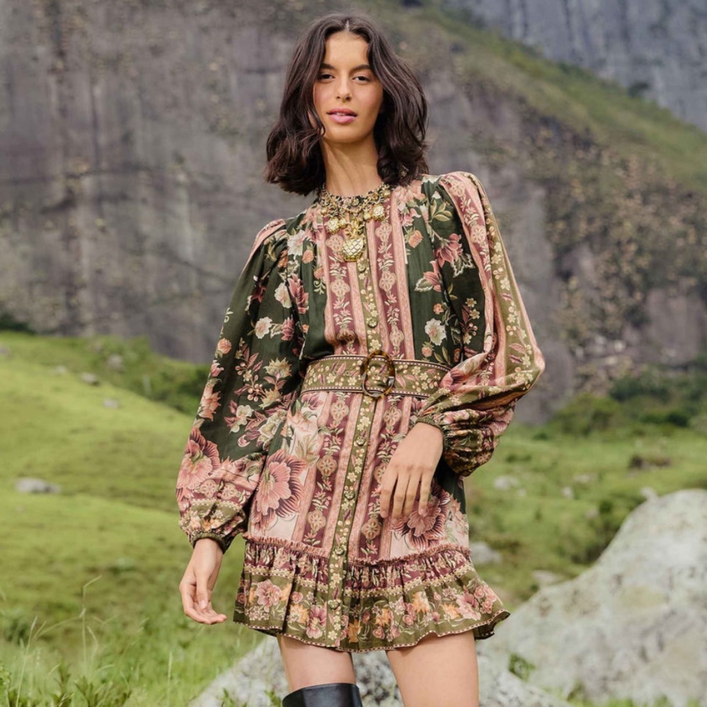 Farm Rio Green Flowering Garden Tree Mini Dress- Size XL